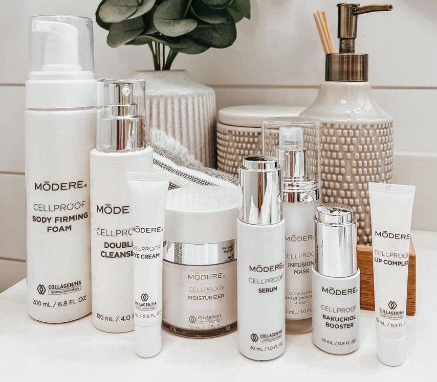 modere cellproof skin care collagen skincare routine usa eye cream bakuchiol booster serum moisturiser lip complex double